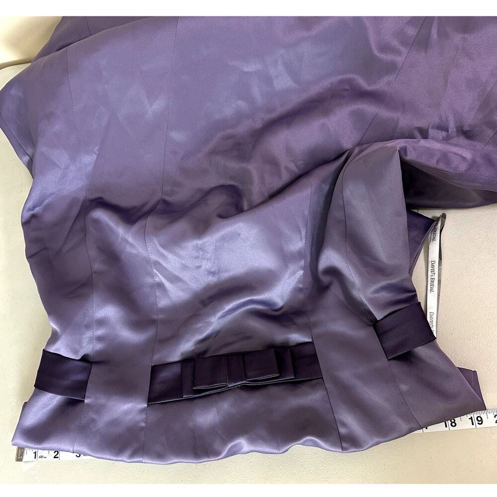 Davids Bridal Purple Bridesmaid Empire Waist Dress Satin Bow Formal Gown Size 12 - Picture 10 of 12